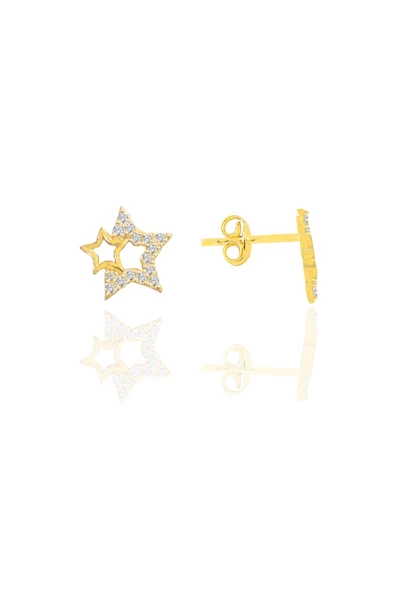Gümüş altın yaldızlı zirkon taşlı gecenin yıldızları kadın küpe SGTL12660GOLD ürün görseli 1