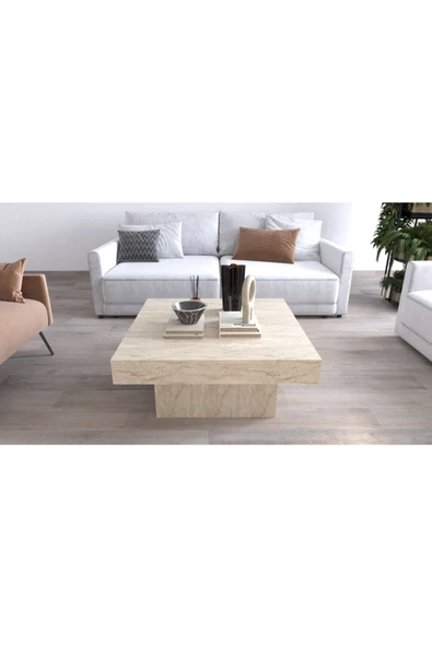 AYMOBSAN Medusa Kare, Modern Orta Sehpa, 80 Cm Traverten ürün görseli 1