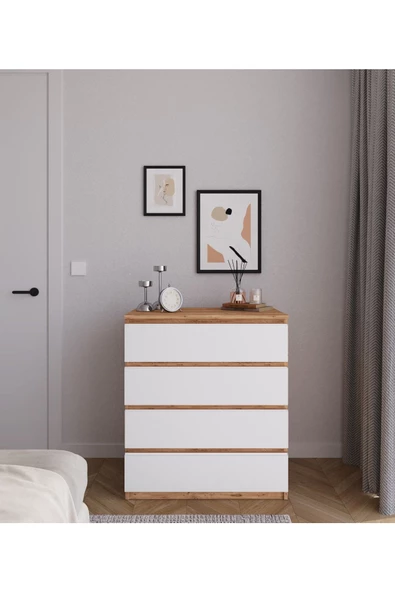 Neptün 5 Çekmeceli Şifonyer A.Çam-Beyaz ürün görseli 1