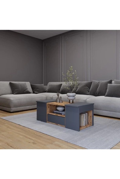 AYMOBSAN Lila Orta Sehpa 3'lü Takım Zigonlu Modern, 100 cm, Atlantik Çam - Antrasit ürün görseli 1