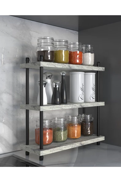 AYMOBSAN İnci Baharatlık, Mutfak Rafı, Çok Amaçlı Raf, 3 Katlı , Metal Ayaklı, Organizer, 40 cm, Frezya ürün görseli 1