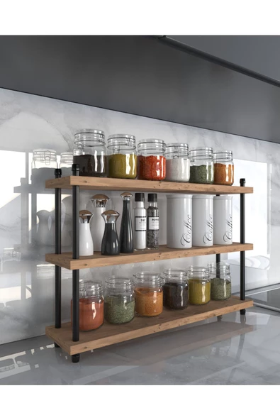 AYMOBSAN İnci Baharatlık, Mutfak Rafı, Çok Amaçlı Raf, 3 Katlı , Metal Ayaklı, Organizer, 60 cm Atlantik Çam ürün görseli 1