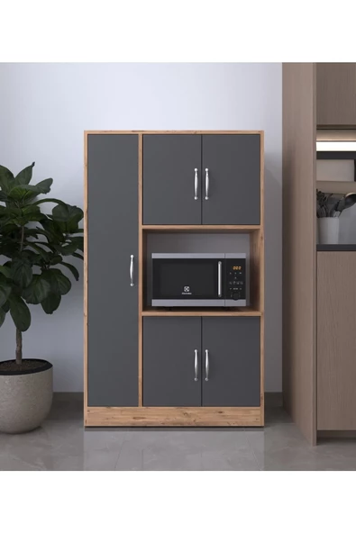 AYMOBSAN RİVA 5 KAPAKLI ÇOK AMAÇLI DOLAP MUTFAK&BANYO DOLABI,KİLER A.Çam-Antrasit ürün görseli 1