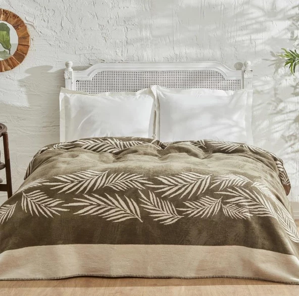 Karaca Home Leaf Haki Çift Kişilik Pamuk Battaniye ürün görseli 1