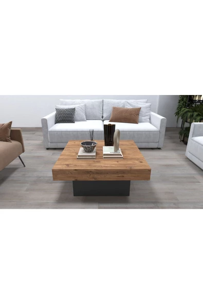 AYMOBSAN Medusa Kare, Modern Orta Sehpa, 80 Cm Atlantik Çam - Antrasit ürün görseli 1