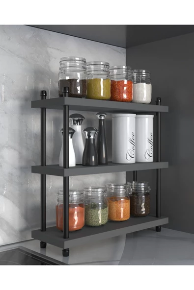 AYMOBSAN İnci Baharatlık, Mutfak Rafı, Çok Amaçlı Raf, 3 Katlı , Metal Ayaklı, Organizer, 40 cm Sis Gri ürün görseli 1