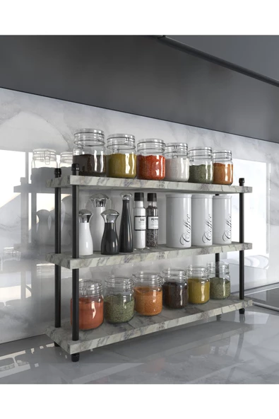 AYMOBSAN İnci Baharatlık, Mutfak Rafı, Çok Amaçlı Raf, 3 Katlı ,Metal Ayaklı, Organizer, 60 cm Mermer Desenli ürün görseli 1