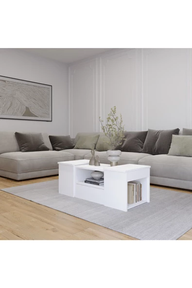 Lila Orta Sehpa 3'lü Takım Zigonlu Modern, 100 cm, Beyaz ürün görseli 1