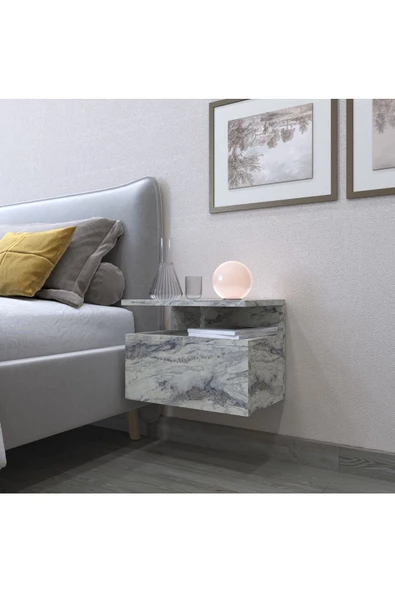 AYMOBSAN Venüs Komodin, Duvara Monte, 45 cm, Frezya (Mermer Desenli) ürün görseli 1