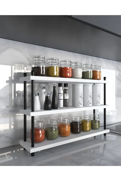 AYMOBSAN İnci Baharatlık, Mutfak Rafı, Çok Amaçlı Raf, 3 Katlı , Metal Ayaklı, Organizer, 60 cm Beyaz ürün görseli 1