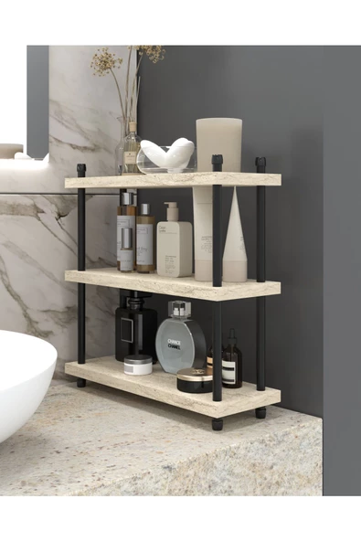 AYMOBSAN İnci Makyaj Ve Banyo Bakım Ürünleri Organizeri, Çok Amaçlı Düzenleyici, Raf Ünitesi, 40 Cm Traverten ürün görseli 1
