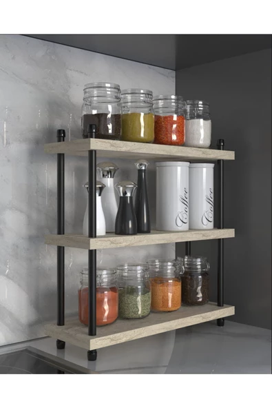İnci Baharatlık, Mutfak Rafı, Çok Amaçlı Raf, 3 Katlı , Metal Ayaklı, Organizer, 40 cm Traverten ürün görseli 1