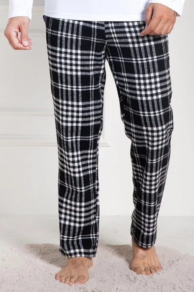 Mecit 3026 Erkek Beyaz Ekoseli Tek Pijama Altı ürün görseli 1