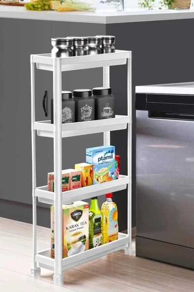 Sev Plastik 4 Katlı Organizer Diktördgen Banyo ve Mutfak Raf Ünitesi Beyaz ürün görseli 1