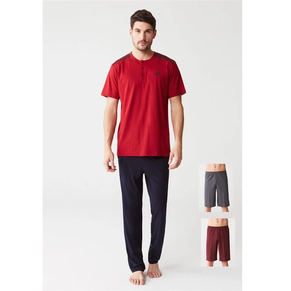 Mod 3258 Çeyizlik Kutulu 3'lü Şortlu Erkek Pijama Takım ürün görseli 1
