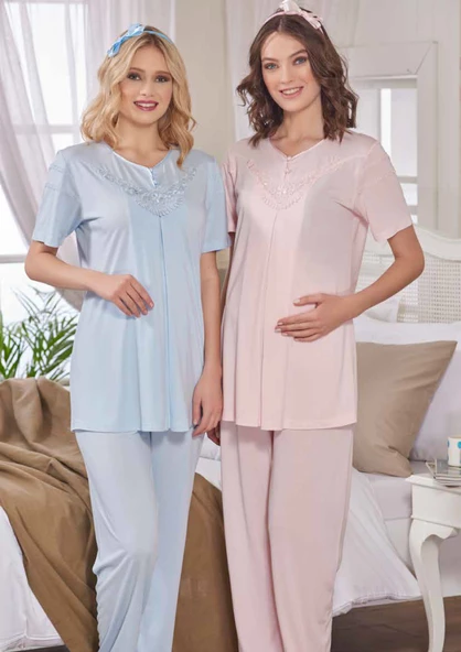 Emose 3940 Örme Dantel Lohusa Pijama Takım - Resim 2
