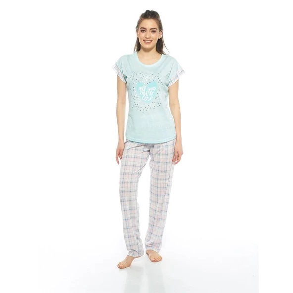 Estiva Kareli Desenli Ekose Kısa Kol Bayan Pijama Takım ürün görseli 1