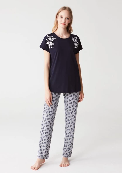 Mod 3267 Pamuklu Sıfır Yaka Kısa Kol Bayan Pijama Takım ürün görseli 1