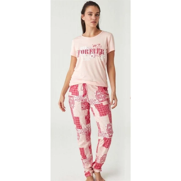 Mod Collection %100 Pamuk 0 Yaka Kısa Kol Bayan Pijama Takım ürün görseli 1