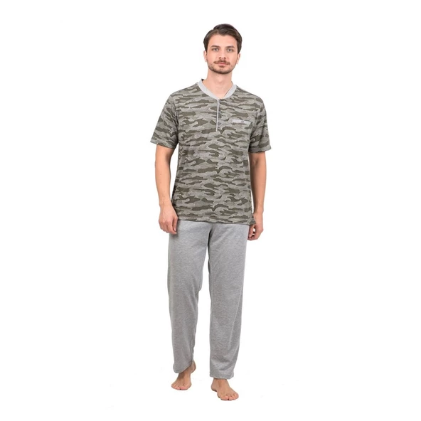 Çift Kaplan Pamuklu Jakarlı Kısa Kol Erkek Pijama Takım ürün görseli 1