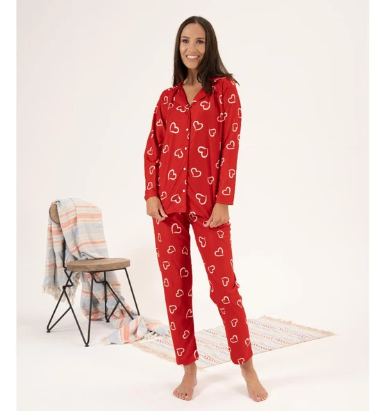 Estiva Desenli Önden Düğmeli Süet Bayan Pijama Takım ürün görseli 1