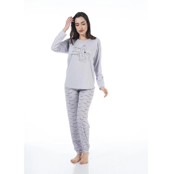 Estiva Desenli Uzun Kol Viskon Bayan Pijama Takım ürün görseli 1