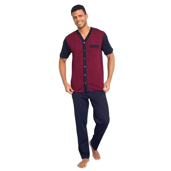 Kly Jakarlı Kısa Kol Önden Düğmeli Gömlek Erkek Pijama Takım ürün görseli 1