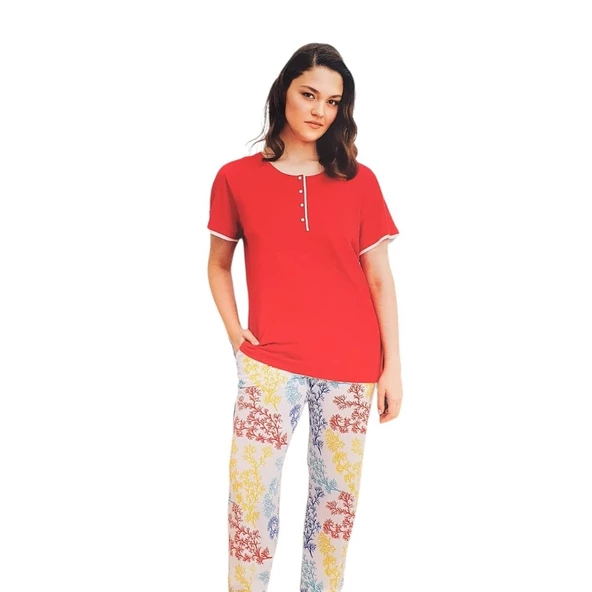 Bludream Düğmeli Viskon Büyük Beden Bayan Pijama Takım ürün görseli 1