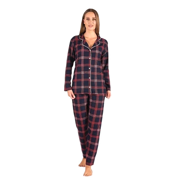 Estiva Ekose Kareli Boydan Düğmeli Süet Bayan Pijama Takım ürün görseli 1