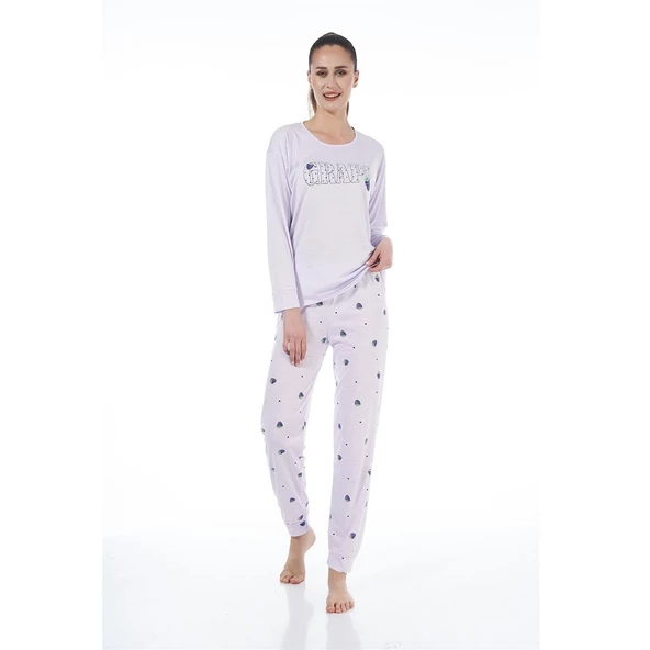 Estiva Desenli Uzun Kol Viskon Bayan Pijama Takım ürün görseli 1