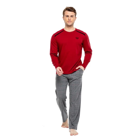 Mod Collection Pamuklu Sıfır Yaka Kareli Erkek Pijama Takım ürün görseli 1