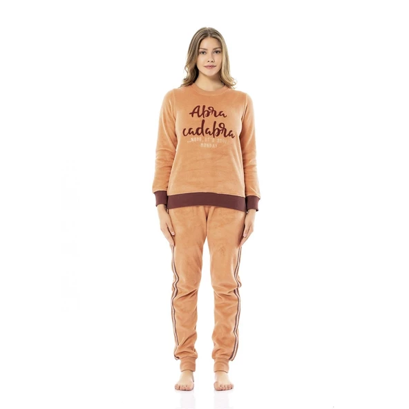 Poleren Sıfır Yaka Bilekli Kışlık Bayan Pijama Takım ürün görseli 1