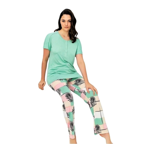 Bludream Düğmeli Viskon Büyük Beden Bayan Pijama Takım ürün görseli 1