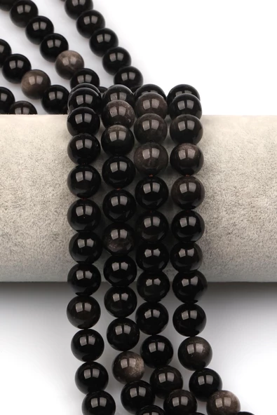 Silver Obsidyen Doğaltaş Dizi 10 mm Küre Kesim ürün görseli 1