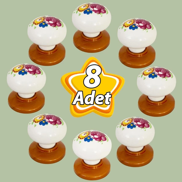 8 Adet Menekşe Kulp Beyaz Polimer Düğme Kulp Bakır Tablalı Mobilya Mutfak Dolabı Çekmece Kulbu Kulpları ürün görseli 1