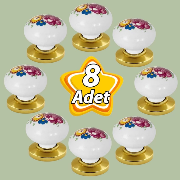 8 Adet Menekşe Kulp Beyaz Polimer Düğme Kulp Altın Tablalı Mobilya Mutfak Dolabı Çekmece Kulbu Kulpları ürün görseli 1