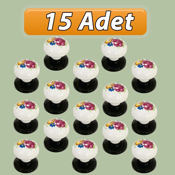 15 Adet Menekşe Kulp Beyaz Polimer Düğme Kulp Siyah Tablalı Mobilya Mutfak Dolabı Çekmece Kulbu Kulpları ürün görseli 1