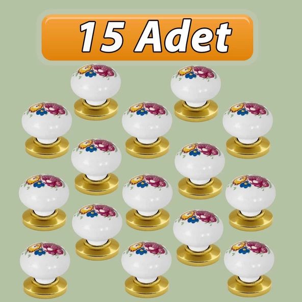 15 Adet Menekşe Kulp Beyaz Polimer Düğme Kulp Altın Tablalı Mobilya Mutfak Dolabı Çekmece Kulbu Kulpları ürün görseli 1