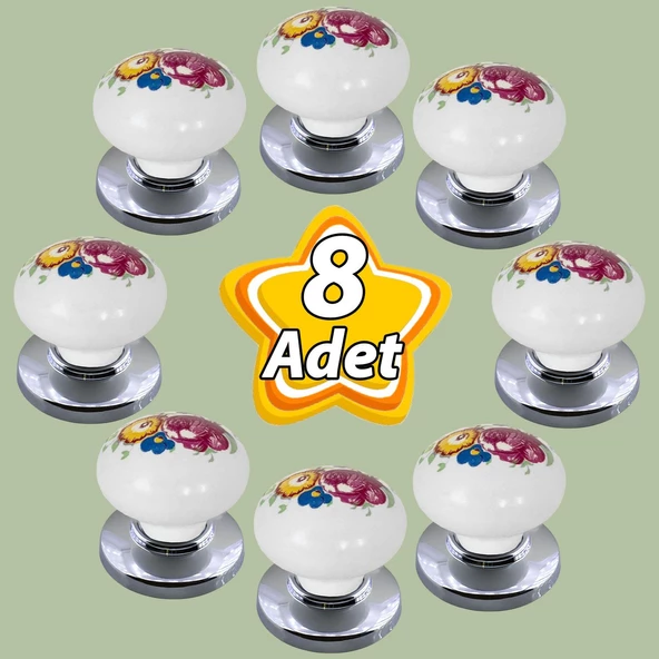 8 Adet Menekşe Kulp Beyaz Polimer Düğme Kulp Krom Tablalı Mobilya Mutfak Dolabı Çekmece Kulbu Kulpları ürün görseli 1