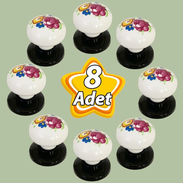 8 Adet Menekşe Kulp Beyaz Polimer Düğme Kulp Siyah Tablalı Mobilya Mutfak Dolabı Çekmece Kulbu Kulpları ürün görseli 1