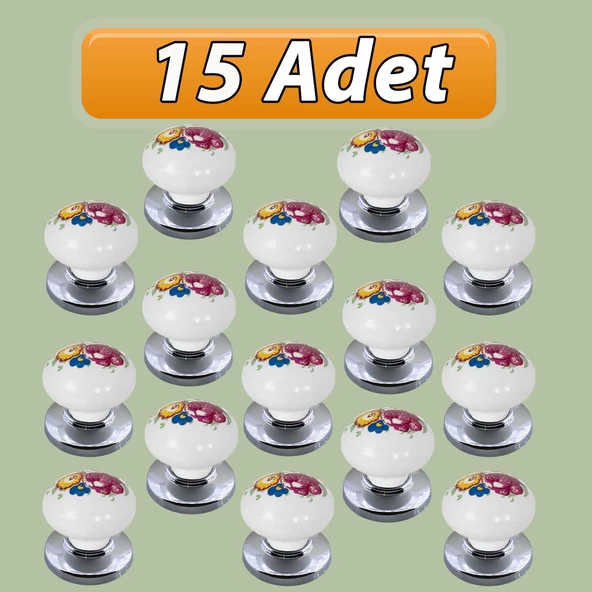 15 Adet Menekşe Kulp Beyaz Polimer Düğme Kulp Krom Tablalı Mobilya Mutfak Dolabı Çekmece Kulbu Kulpları ürün görseli 1