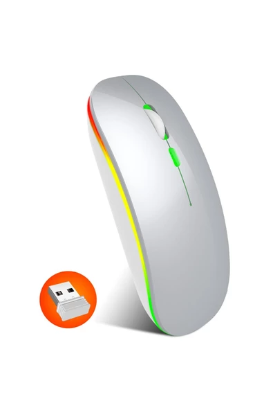 Pilli Kablosuz Mouse Beyaz 800/1200/1600dpi 2.4Ghz Rgb Ledli ürün görseli 1