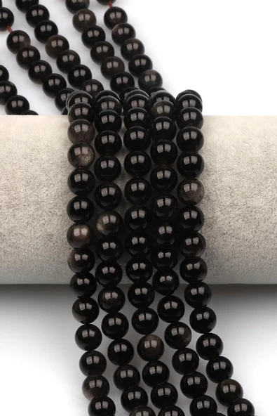 Silver Obsidyen Doğaltaş Dizi 8 mm Küre Kesim ürün görseli 1