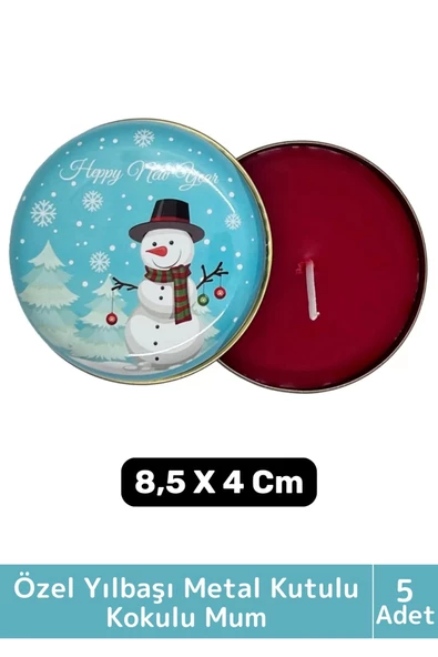 Luxery Yeni Yıl Parti New Year Yılbaşı Özel Metal Kutulu 8,5X4Cm Aromalı Kokulu Dekoratif Mum 5 Adet ürün görseli 1