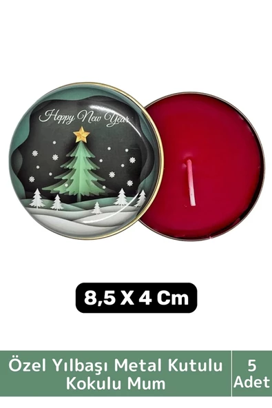 Luxery Yeni Yıl Parti New Year Yılbaşı Özel Metal Kutulu 8,5X4Cm Aromalı Kokulu Dekoratif Mum 5 Adet ürün görseli 1