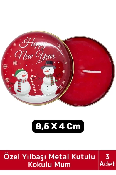 Luxery Yeni Yıl Parti New Year Yılbaşı Özel Metal Kutulu 8,5X4Cm Aromalı Kokulu Dekoratif Mum 3 Adet ürün görseli 1