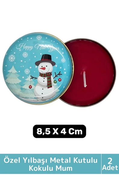 Luxery Yeni Yıl Parti New Year Yılbaşı Özel Metal Kutulu 8,5X4Cm Aromalı Kokulu Dekoratif Mum 2 Adet ürün görseli 1