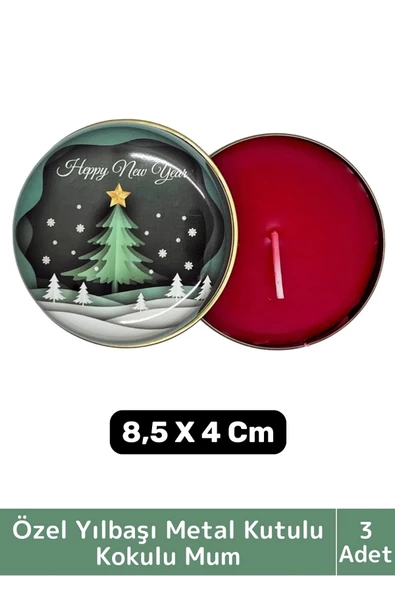 Luxery Yeni Yıl Parti New Year Yılbaşı Özel Metal Kutulu 8,5X4Cm Aromalı Kokulu Dekoratif Mum 3 Adet ürün görseli 1