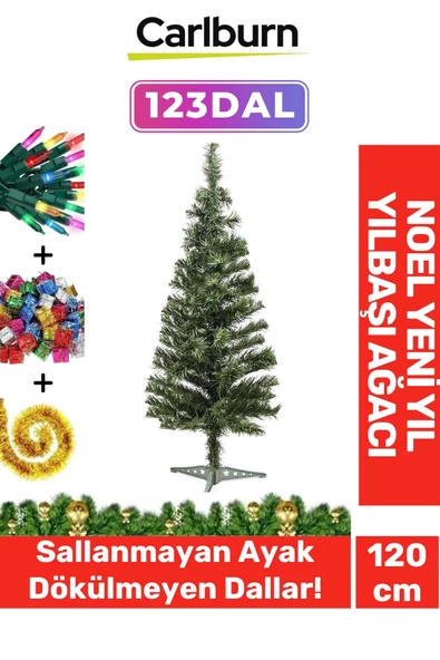 Kutulu Süsleme Seti Yılbaşı Çam Ağacı Renkli Işığı Yeni Yıl 2025 Süsleri Noel Paketi 120 Cm 123 Dal ürün görseli 1