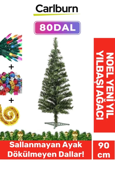 Kutulu Süsleme Seti Yılbaşı Çam Ağacı Renkli Işığı Yeni Yıl 2025 Süsleri Noel Paketi 90 Cm 80 Dal ürün görseli 1